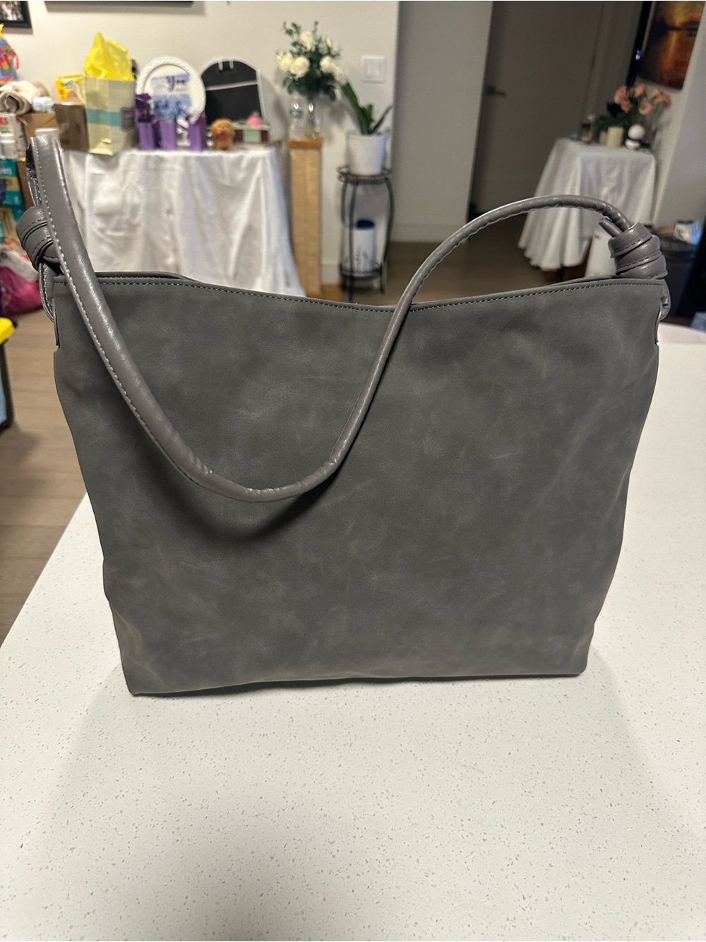 8 Other Reasons - Classic Faux-Suede Grey Shoulder Bag - Sleek Everyday Tote